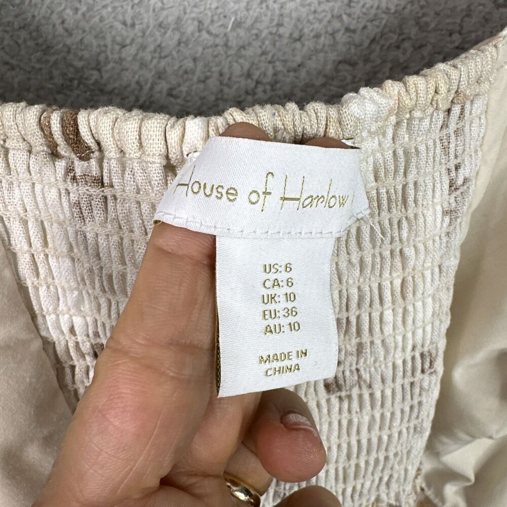 House of Harlow 1960 Samina Puff Sleeve Crop Top Cream Floral Linen Blend NWOT - Picture 10 of 12